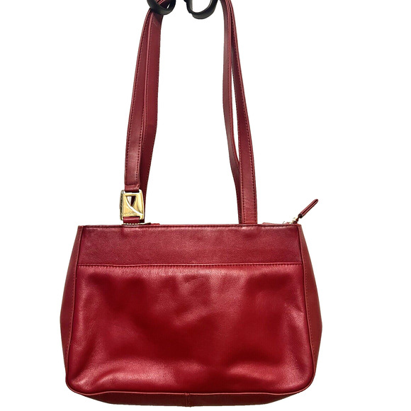Vintage Laura Scott Red Shoulder Handbag Genuine Leather Pockets Purse - Picture 1 of 11